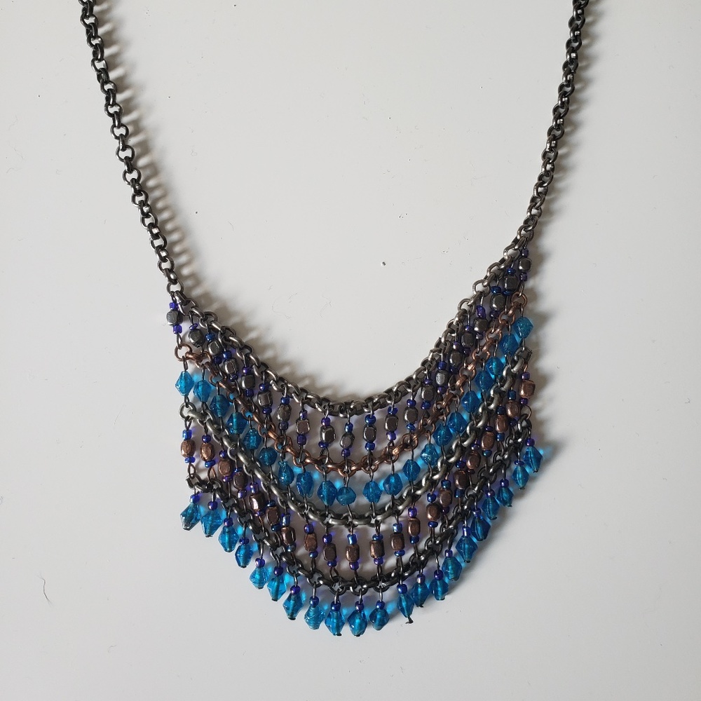 Blue and Pink Bead Statement Necklace